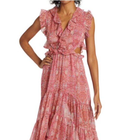 Misa Ruffled Floral Midi Dress Size M - Picture 1 of 3